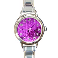 Purple Background Scrapbooking Paper Round Italian Charm Watch