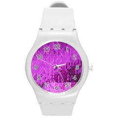 Purple Background Scrapbooking Paper Round Plastic Sport Watch (M)