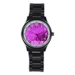 Purple Background Scrapbooking Paper Stainless Steel Round Watch Front