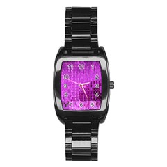 Purple Background Scrapbooking Paper Stainless Steel Barrel Watch