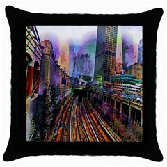 Downtown Chicago Throw Pillow Case (black) by Amaryn4rt