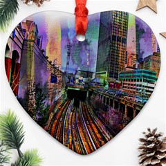 Downtown Chicago Heart Ornament (two Sides) by Amaryn4rt