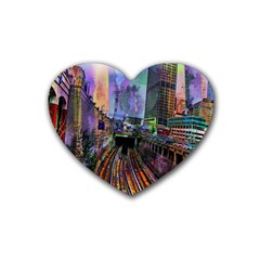 Downtown Chicago Heart Coaster (4 Pack)  by Amaryn4rt