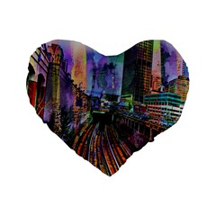 Downtown Chicago Standard 16  Premium Flano Heart Shape Cushions by Amaryn4rt