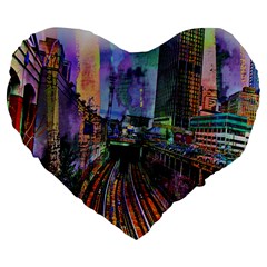 Downtown Chicago Large 19  Premium Flano Heart Shape Cushions by Amaryn4rt