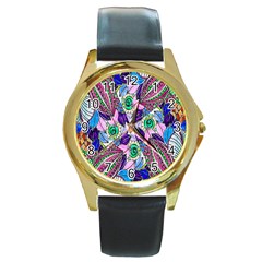 Wallpaper Created From Coloring Book Round Gold Metal Watch by Amaryn4rt