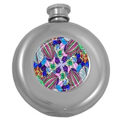 Wallpaper Created From Coloring Book Round Hip Flask (5 Oz) by Amaryn4rt