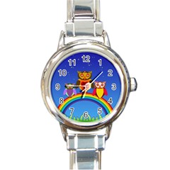 Owls Rainbow Animals Birds Nature Round Italian Charm Watch by Amaryn4rt