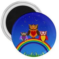 Owls Rainbow Animals Birds Nature 3  Magnets by Amaryn4rt