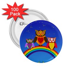 Owls Rainbow Animals Birds Nature 2 25  Buttons (100 Pack)  by Amaryn4rt