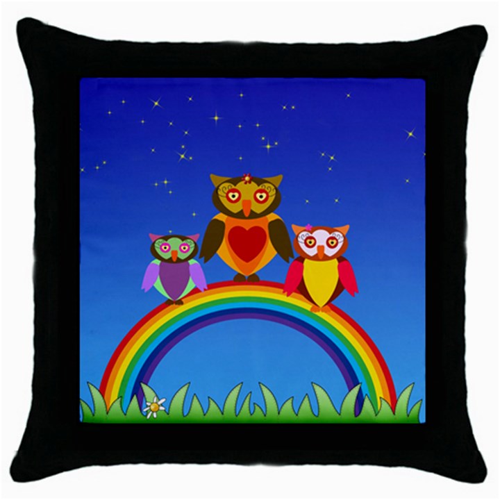 Owls Rainbow Animals Birds Nature Throw Pillow Case (Black)