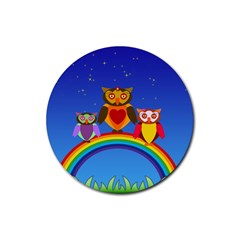 Owls Rainbow Animals Birds Nature Rubber Coaster (round)  by Amaryn4rt