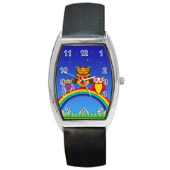 Owls Rainbow Animals Birds Nature Barrel Style Metal Watch by Amaryn4rt