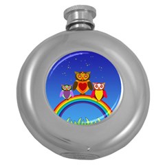 Owls Rainbow Animals Birds Nature Round Hip Flask (5 Oz) by Amaryn4rt