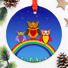 Owls Rainbow Animals Birds Nature Round Ornament (two Sides)