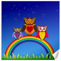 Owls Rainbow Animals Birds Nature Canvas 12  X 12   by Amaryn4rt