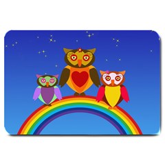 Owls Rainbow Animals Birds Nature Large Doormat  by Amaryn4rt