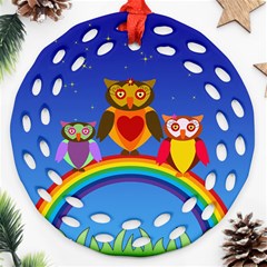 Owls Rainbow Animals Birds Nature Ornament (round Filigree)