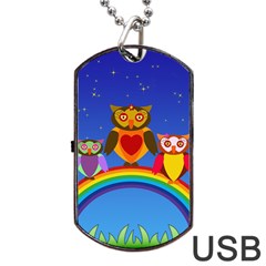 Owls Rainbow Animals Birds Nature Dog Tag Usb Flash (two Sides)