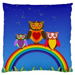 Owls Rainbow Animals Birds Nature Large Cushion Case (one Side) by Amaryn4rt