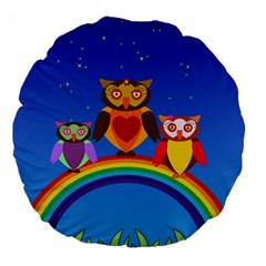 Owls Rainbow Animals Birds Nature Large 18  Premium Round Cushions by Amaryn4rt