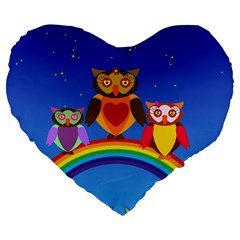 Owls Rainbow Animals Birds Nature Large 19  Premium Heart Shape Cushions by Amaryn4rt