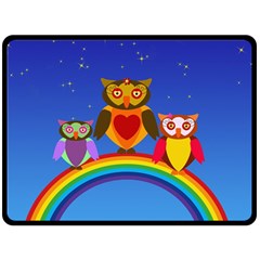 Owls Rainbow Animals Birds Nature Double Sided Fleece Blanket (large) 