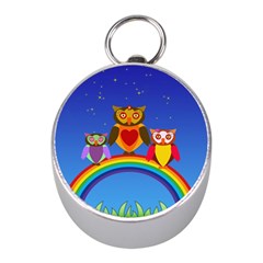 Owls Rainbow Animals Birds Nature Mini Silver Compasses