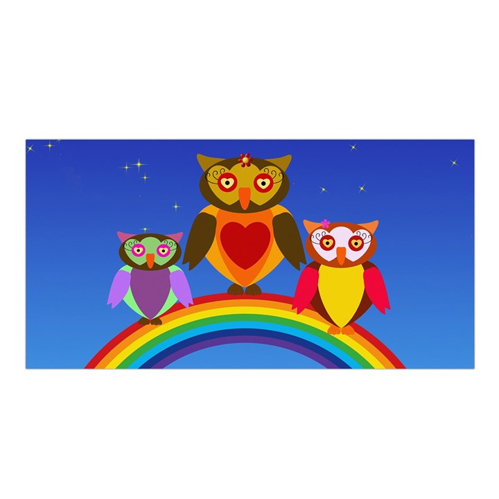 Owls Rainbow Animals Birds Nature Satin Shawl