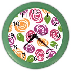 Colorful Seamless Floral Flowers Pattern Wallpaper Background Color Wall Clocks by Amaryn4rt