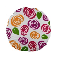 Colorful Seamless Floral Flowers Pattern Wallpaper Background Standard 15  Premium Round Cushions