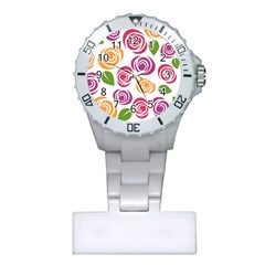 Colorful Seamless Floral Flowers Pattern Wallpaper Background Plastic Nurses Watch by Amaryn4rt