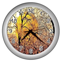 Summer Sun Set Fractal Forest Background Wall Clocks (silver)  by Amaryn4rt