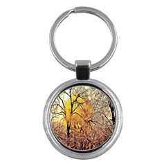 Summer Sun Set Fractal Forest Background Key Chains (round)  by Amaryn4rt