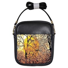 Summer Sun Set Fractal Forest Background Girls Sling Bags by Amaryn4rt