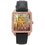 Summer Sun Set Fractal Forest Background Rose Gold Leather Watch  Front