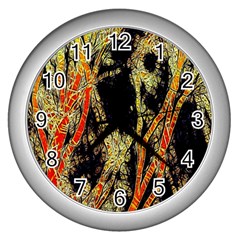 Artistic Effect Fractal Forest Background Wall Clocks (silver)  by Amaryn4rt