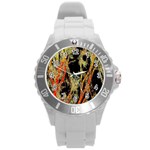 Artistic Effect Fractal Forest Background Round Plastic Sport Watch (L) Front