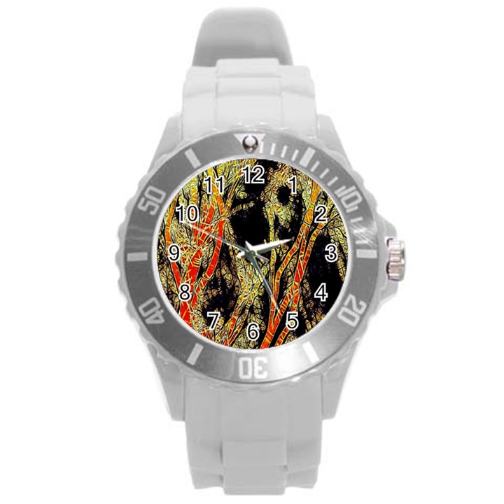 Artistic Effect Fractal Forest Background Round Plastic Sport Watch (L)