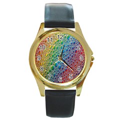 Bubbles Rainbow Colourful Colors Round Gold Metal Watch by Amaryn4rt