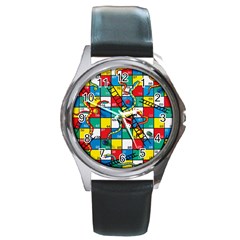 Snakes And Ladders Round Metal Watch by Amaryn4rt