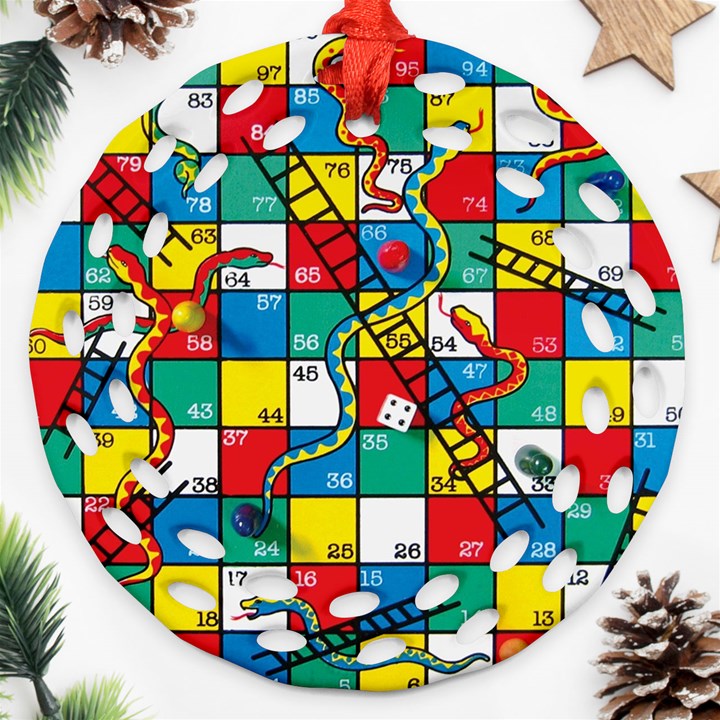 Snakes And Ladders Round Filigree Ornament (Two Sides)