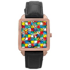 Snakes And Ladders Rose Gold Leather Watch  by Amaryn4rt