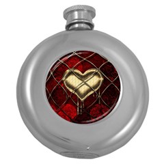 Love Hearth Background Scrapbooking Paper Round Hip Flask (5 Oz) by Amaryn4rt