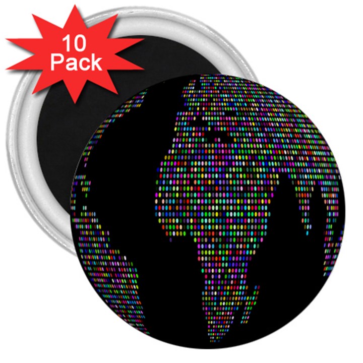 World Earth Planet Globe Map 3  Magnets (10 pack) 