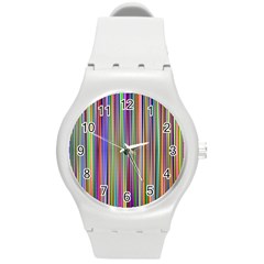 Striped Stripes Abstract Geometric Round Plastic Sport Watch (m) by Amaryn4rt