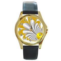 Fractal Gold Palm Tree  Round Gold Metal Watch by Amaryn4rt