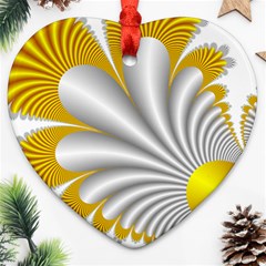 Fractal Gold Palm Tree  Heart Ornament (two Sides)