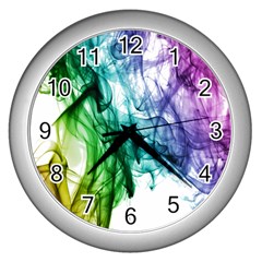 Colour Smoke Rainbow Color Design Wall Clocks (silver)  by Amaryn4rt