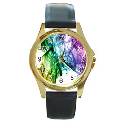 Colour Smoke Rainbow Color Design Round Gold Metal Watch